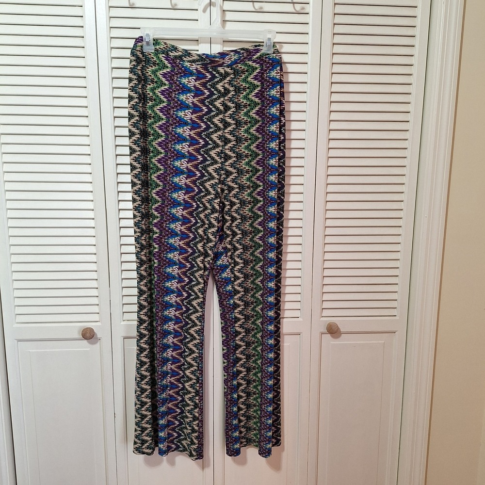 Cato Woman Plus Size 26/28W Ikat Chevron Wide Leg Knit Pants Purple Green Blue